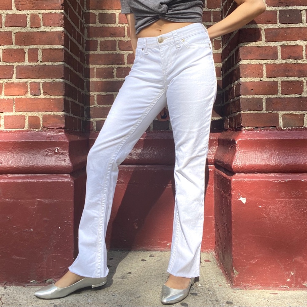 Seven7 bright white raw hem petite jeans